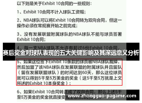 赛后奖金对球队表现的五大关键影响及其深远意义分析