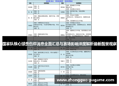国家队核心球员伤停消息全面汇总与赛场影响深度解析最新前景观察